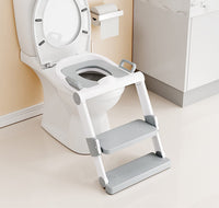 1 x RAW Customer Returns YMISII Children s Toilet Seat with Stairs, Armrest and PU Padded Toilet Seat, Non-Slip, Height-Adjustable Foldable Toilet Trainer with, for Children from 1-10 Years White-Gray  - RRP €39.32