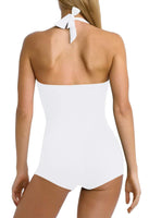 1 x RAW Customer Returns Viottiset Women One Piece Swimsuit Tummy Control Halter Twist Ruffle Swimwear Monokini Waist Sexy White Medium - RRP €30.24