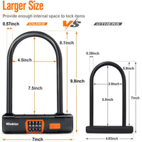 1 x RAW Customer Returns NDakter bicycle lock U-lock with number code, 14.6mm bicycle lock high security with 1.5m steel cable, bicycle lock combination lock for ebike, scooter, motorcycle, mountain bike - RRP €25.99