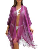 1 x Brand New Ferand Women s Summer Kimono Cardigan Open Front Fringe Beach Cover Up Long Kimono for Bikini Swimwear One Size Purple - RRP €27.6