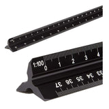 1 x RAW Customer Returns Architectural Ruler, Aluminum Triangular, Metric Scales 1 20, 1 25, 1 50, 1 75, 1 100, 1 125, Standard, 30.5 cm Long, for Architects, Students, Draftsmen and Engineers, Black - RRP €10.99