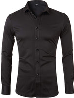 1 x RAW Customer Returns INFLATION Men s Shirt Made of Bamboo Fiber, Environmentally Friendly, Elastic, Slim Fit for Leisure, Business, Wedding, Pure Color Shirt, Long Sleeve, DE XL Label 43 , Black - RRP €28.99