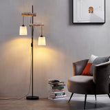 1 x RAW Customer Returns Osasy floor lamp vintage floor lamp wood metal, living room floor lamp with push button, eye protection lampshade 2-flame E27 modern floor lamp for bedroom, office, studio sofa decoration - RRP €68.94