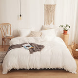 1 x RAW Customer Returns Freyamy Bohemia Bedding 135x200cm 2-piece White Pom Pom Tassel Boho Chic Bedding Washed Microfiber Bedding Sets Fringes Girls Duvet Cover with Zipper and Pillowcase 80x80cm - RRP €36.26