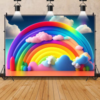 1 x RAW Customer Returns YongFoto 3x2m Kids Backdrop Colorful Rainbow Clouds Blue Sky Photography Background for Nanny Birthday Party Newborn Cake Table Baby Shower Photo Booth Studio Props - RRP €33.99