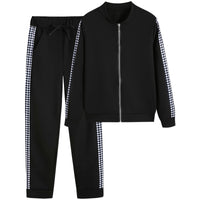 1 x RAW Customer Returns amropi Women s Tracksuit Set Checked Long Sleeve Sweatshirt and Jogging Pants Black, 3XL  - RRP €38.99