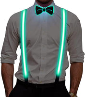 1 x RAW Customer Returns Ausolee Men s Suspenders, Luminous Men s LED Suspenders and Bow Tie 2pcs set, for Music, Festival, Halloween Costume Party. Green  - RRP €24.18