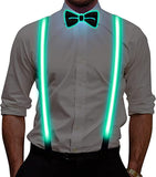 1 x RAW Customer Returns Ausolee Men s Suspenders, Luminous Men s LED Suspenders and Bow Tie 2pcs set, for Music, Festival, Halloween Costume Party. Green  - RRP €24.18