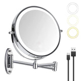 1 x RAW Customer Returns Makeup Mirror, Wall Mounted Mirror, Illuminated Wall Mirror, Double Sided, 1x 10x USB Charging Cable, Rotatable and 360 Extendable, for Home and Bathroom - RRP €51.03