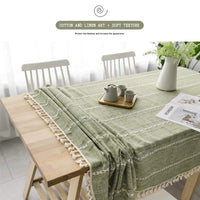 1 x RAW Customer Returns Pahajim Tablecloth Rectangular Cotton Linen Elegant Washable Tablecloth Kitchen Table Cover for Dining Table Picnic Party Tablecloth Stripes - green, 140 x 300 cm  - RRP €37.99