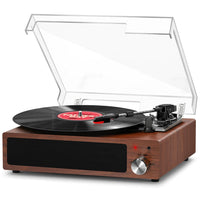 1 x RAW Customer Returns Vinyl Record Player, FYDEE Portable Vintage Bluetooth Turntable with 3 Speeds 33 45 78 RPM and 2 Built-in Speakers, Retro Vinyl Player Headphone Stand, RCA, AUX - Walnut - RRP €63.18