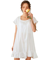 1 x RAW Customer Returns Nanxson Women s Cotton Nightgown Vintage Victorian Sleepwear Short Sleeve Night Dress M, White  - RRP €25.56