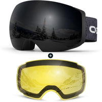 1 x RAW Customer Returns Odoland ski goggles unisex for men and women, boys, frameless snowboard goggles with magnetic interchangeable lenses, UV protection, anti-fog snow goggles, helmet-compatible ski goggles for skiing, black - RRP €38.39