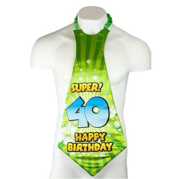 5 x Brand New Happium Super Happy Birthday 40th Birthday Tie Number 40 Birthday Party Supplies, Party by Age 40 Ideas and Decorations Funny Birthday Belt Green  - RRP €114.0