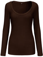 1 x RAW Customer Returns TrendiMax Women s Long Sleeve Crew Neck Stretch Pullover Elegant Long Sleeve Tops Tee Shirts Casual Blouse Basic Tops Dark Coffee L - RRP €24.19