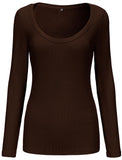 1 x RAW Customer Returns TrendiMax Women s Long Sleeve Crew Neck Stretch Pullover Elegant Long Sleeve Tops Tee Shirts Casual Blouse Basic Tops Dark Coffee L - RRP €24.19