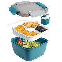 1 x RAW Customer Returns Greentainer salad container with 3 compartments and dressing container and 1 fork, leak-proof salad box-to-go for salad and snacks, 1500 ml lunch box for school, work, picnic, travel, camping - RRP €13.99