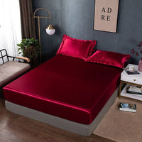 1 x RAW Customer Returns Michorinee Satin Fitted Sheet 160 x 200 cm Fitting Height 30 cm Wine Red Satin Polyester Flat Sheet Smooth Breathable for Thick Mattresses - RRP €25.99