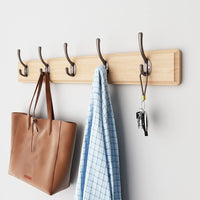 1 x RAW Customer Returns Spotact Rustic Wall Coat Rack 49x7.6x5 cm Wooden Wall Hanger Robust for Hanging Double Hooks for Jackets Hat Towel Bag for Bedroom Bathroom Entrance 5 Hooks, Raw Wood Color  - RRP €30.24