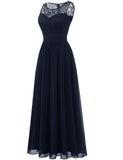 1 x RAW Customer Returns Dressystar 0046 Evening Dress Basic Chiffon Lace Sleeveless Bridesmaid Dresses Floor Length Navy Blue L - RRP €56.18