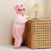 1 x RAW Customer Returns Baby Winter Hooded Romper, Baby Stitch Pajamas, Unisex Toddlers Flannel Romper, Cute Bear Dinosaur Giraffe Animal Jumpsuit Pajamas, Cosplay Carnival Costume 80cm, Pink  - RRP €27.02