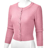 1 x RAW Customer Returns Vertvie Women s Bolero Short Cardigan 3 4 Sleeve Cardigan Elegant Jacket Round Neck Knit Cardigan with Button M, Light Pink  - RRP €35.99