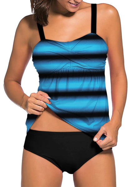 1 x RAW Customer Returns Aleumdr Women s Tankini Swimsuit with Adjustable Push Up Bra Tankini Top with Triangle Bottom, A blue., M - RRP €24.0