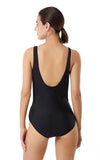 1 x Brand New LULUWINGX Women s One Piece Swimsuit V Front Panel Swimwear Low U Back Athletic Beachwear Black Small  - RRP €22.8