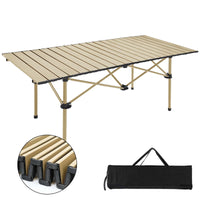 1 x RAW Customer Returns JOYART camping table foldable folding table camping folding table portable aluminum with carrying bag for picnic cooking garden hiking travel up to 100 kg - 120x55x50cm beige - RRP €80.66