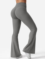 1 x RAW Customer Returns ZAAYO Women s Flare Scrunch Leggings V Cross Waist Bell Bottom Yoga Pants Tummy Control Bootcut Workout Leggings Gray S - RRP €31.25