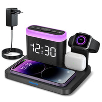 1 x RAW Customer Returns Wireless Charger Station, 5 in 1 Alarm Clock with Wireless Charging Station, 7 Night Lights, Inductive Mobile Phone Charger for iPhone 15 14 13 12 11 Pro Max Samsung, Apple Watch 9 8 7 6 SE, AirPods Pro 3 2 1 - RRP €37.3