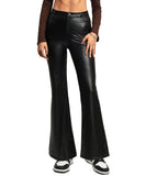 1 x RAW Customer Returns Navneet Women s Loose Wide Leg PU High Waisted Leather Pants with Pocket B001 Black Flare Pants M - RRP €28.22