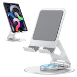 1 x RAW Customer Returns OMOTON 360 Rotating Tablet Stand, Aluminum Adjustable and Foldable Tablet Holder for iPad Pro Air Mini, ipad 10.2 10.9 12.9, Surface up to 13 inches for Painting, Silver - RRP €19.52