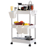 1 x RAW Customer Returns DOEWORKS Kitchen Trolley Slim Storage Trolley, 3 Tier Trolley with Wheels and 3 Hanging Cups, Multi-Purpose Storage Rack for Kitchen Bathroom Bedroom Office, White - RRP €29.26