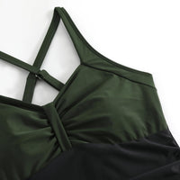 1 x RAW Customer Returns Laorchid swimsuit women tummy control for women swimwear V neck swimsuit monokini high waist sport swimsuit ruffles dark green with black XL - RRP €40.33