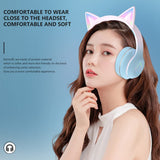 1 x RAW Customer Returns QOTSTEOS Cute Cat Ear Gaming Headset, Comfortable Foldable Portable Wireless Gaming Headphones with RGB Lights 3D Stereo Sound Effect Sky Blue  - RRP €27.45