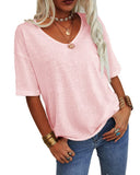 1 x RAW Customer Returns Tankaneo women s V-neck short sleeve T-shirt casual loose basic summer tops half sleeve oversized tunic tee light pink, XXL - RRP €21.49