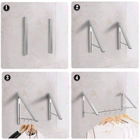 1 x RAW Customer Returns Anjuer Laundry Drying Rack Wall Mounted Clothes Hanger Folding Wall Hanger Aluminum Clothes Rack Home Organizer Space Saving Silver 2 Rakcs with Rod - RRP €22.3