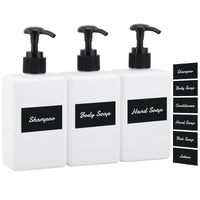 1 x RAW Customer Returns Segus Soap Dispenser Set with Black Square Label, 3 Pieces 280ml Small Empty Liquid Soap Pump Bottle for Bathroom Organizer, Refill with Shampoo, Shower Gel, Body Cream, Massage Oil, White - RRP €19.66