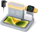 1 x RAW Customer Returns 5 in 1 charging station Apple Watch with alarm clock 7 night lights, 0-100 dimmable, charging indicator, inductive wireless charger, wireless charger for iPhone 15 14 13 12 Pro Pro Max, AirPods3 2 1 Pro - RRP €43.36