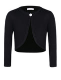 1 x RAW Customer Returns trudge Girls Open Front Bolero Kids Shrug Long Sleeve Button Closure Cropped Cardigan Knitted Sweater 150 Black 1 - RRP €23.99