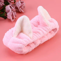 1 x Brand New PRETYZOOM Cosmetic Headband Cat Ears Elastic Headband Pink Plush Hairband Girls Women Ladies Face Washing Make Up Headwear - RRP €18.0