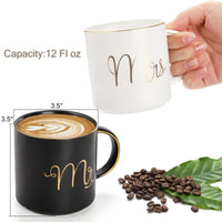 1 x RAW Customer Returns Yesland 2 Pieces Mr and Mrs Mugs Ceramic 360ml Coffee Cups Engagement Mr and Mrs Coffee Mugs Cups Set, Perfect for Coffee, Tea and Water for Wedding, Valentines Gift Black and White  - RRP €24.19