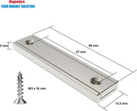 2 x RAW Customer Returns Magnetpro Pack of 16 Rectangular Magnets, 30 kg, Strength 60 x 13.5 x 5 mm, with Hole and Steel Cap, for Home and Industry, with Screws - RRP €52.56