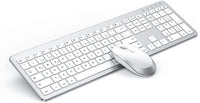 1 x RAW Customer Returns Keyboard Mouse Set Wireless, seenda Ultra-Thin Rechargeable Wireless Keyboard, Ergonomic Keyboard Mouse with Silicone Dust Protection for PC Laptop Smart TV, QWERTZ Layout White and Silver - RRP €37.55