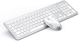 1 x RAW Customer Returns Keyboard Mouse Set Wireless, seenda Ultra-Thin Rechargeable Wireless Keyboard, Ergonomic Keyboard Mouse with Silicone Dust Protection for PC Laptop Smart TV, QWERTZ Layout White and Silver - RRP €37.55