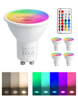 1 x RAW Customer Returns REYLAX GU10 RGB LED color changing lamps, 5W warm white 3000K dimmable light bulb 50W halogen lamps equivalent, RGB LED spotlight colorful, LED spot light bulb with remote control 4 pieces  - RRP €23.15