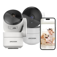 1 x RAW Customer Returns AMOROM WiFi Indoor Surveillance Camera 360 , 1080p Camera Surveillance with Night Vision, 2-Way Audio, Motion Detection, Voice Control, Works with Alexa, 2.4G WiFi, 2 Pack - RRP €50.41