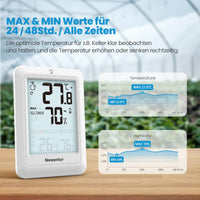 1 x RAW Customer Returns Newentor MAX MIN thermometer inside outside 24 48 hrs. all times - hygrometer humidity meter with air comfort - wireless weather station with outdoor sensor - room thermometer inside with lighting, white - RRP €15.12