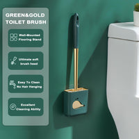 1 x RAW Customer Returns Unokit Toilet Brush - Pack of 2, Quick Drying Toilet Brush with Silicone Head and Stainless Steel Handle with Removable Base Wall Mounted Gold with Green  - RRP €15.99